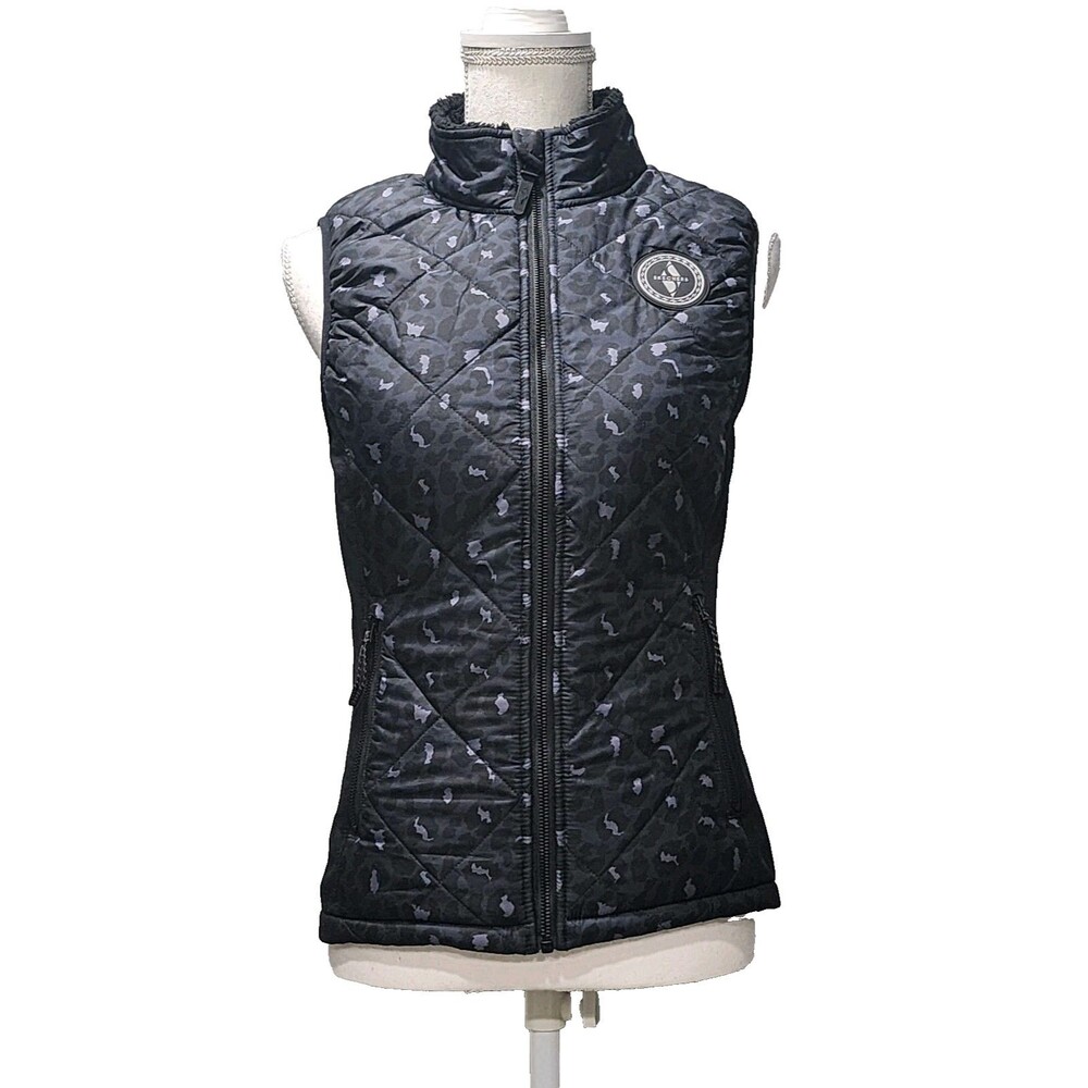Skechers Vest Women's Leopard Puffer Jacket Full Zip Blue Black Sizes Small